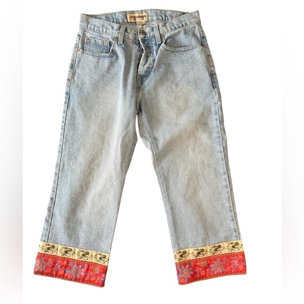 LONDONJEAN Blue Ankle Cropped Jeans with Red Trim - Picture 4 of 14